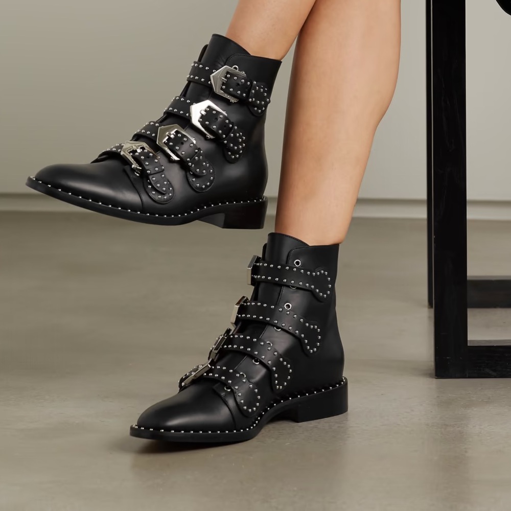 Givenchy Elegant Studded Buckle Strap Ankle Boots
